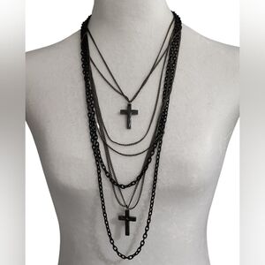 Gothic 80s Madonna Retro Gunmetal Cross Necklace